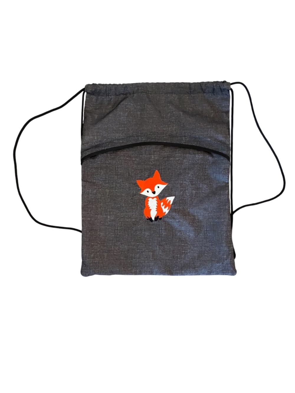 Thirty-one Drawstring Cinch Sac Backpack Embroidered Orange Fox Charcoal Gray